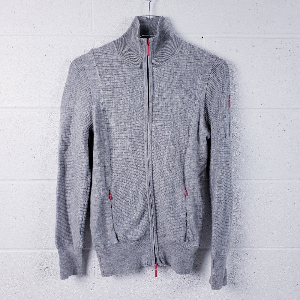 Athleta Ribbed Wool Blend Zip Up‎ Mock Neck Sweater Jacket Gray Size Small